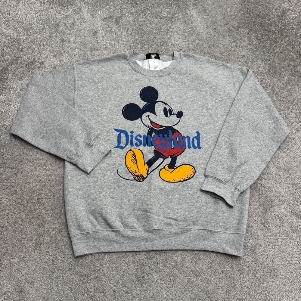 Disney Disneyland Mickey Mouse Graphic Crewneck Fleece Sweatshirt Mens L Gray